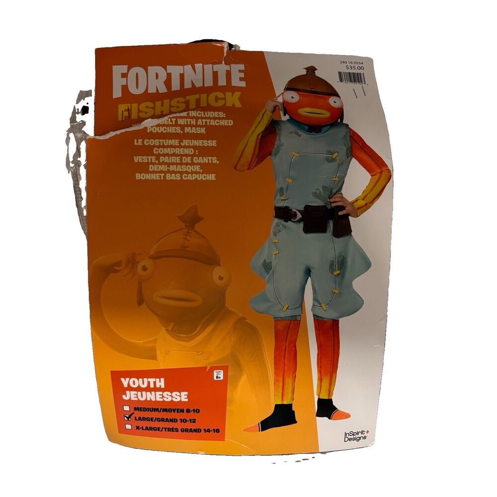 Fortnite Fishstick Youth Costume L (12-14) Complete Halloween Mask Hat
